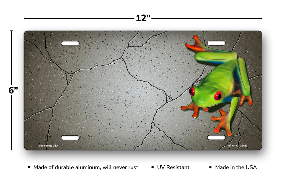Tree Frog on Cracked Stone Offset License Plate