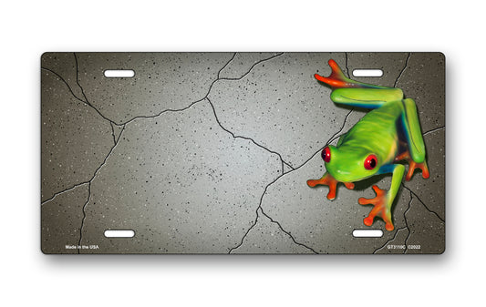 Tree Frog on Cracked Stone Offset License Plate