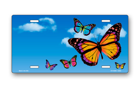 Butterflies on Blue Sky Offset License Plate