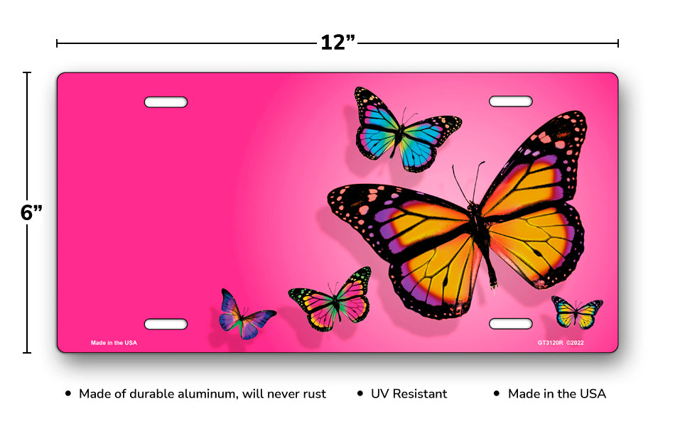 Butterflies on Pink Offset License Plate