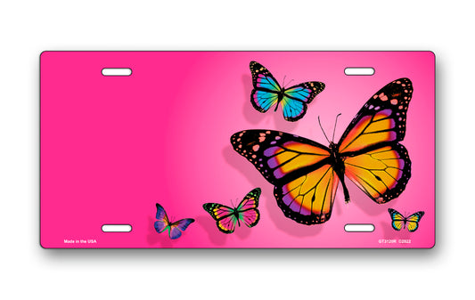 Butterflies on Pink Offset License Plate