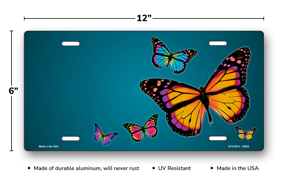 Butterflies on Teal Offset License Plate