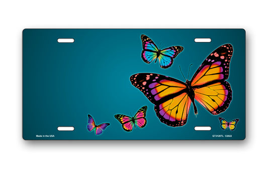 Butterflies on Teal Offset License Plate