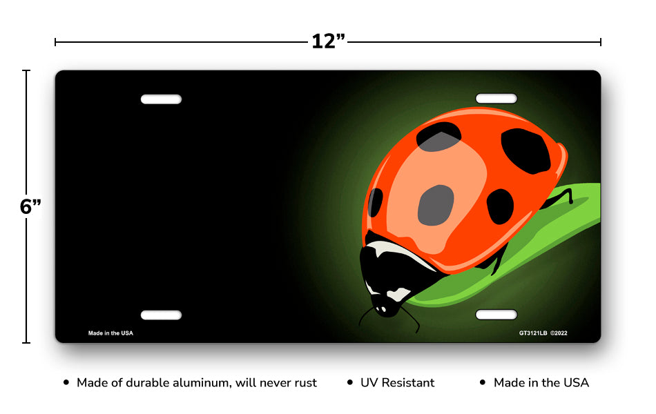 Ladybug on Black Offset License Plate