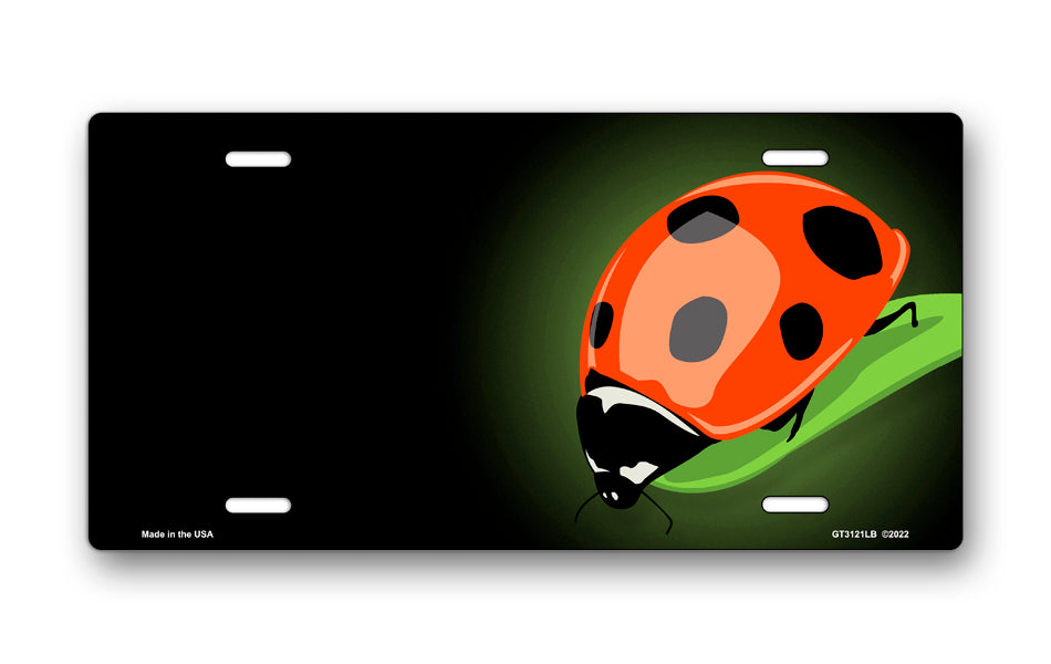 Ladybug on Black Offset License Plate