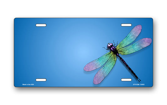 Dragonfly on Blue Offset License Plate