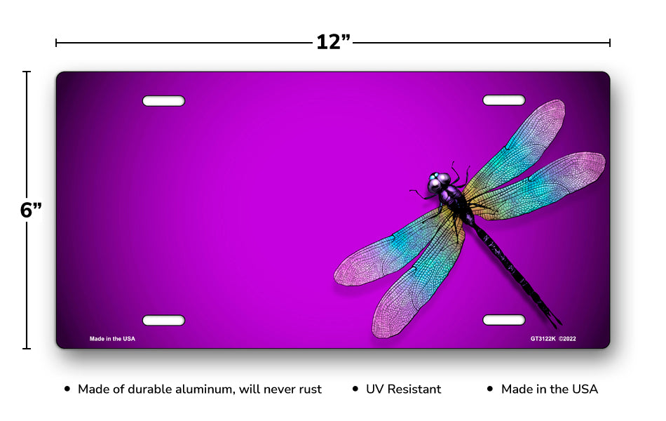 Dragonfly on Purple Offset License Plate