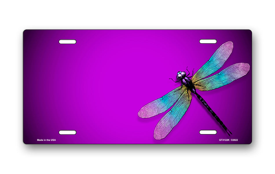 Dragonfly on Purple Offset License Plate