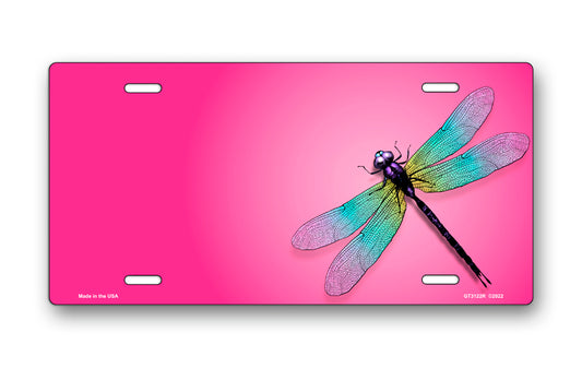 Dragonfly on Pink Offset License Plate
