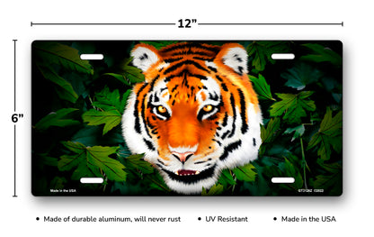 Tiger on Leaves License Plate