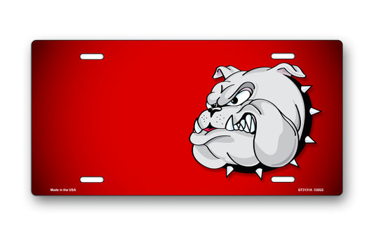 Cartoon Bulldog on Red License Plate