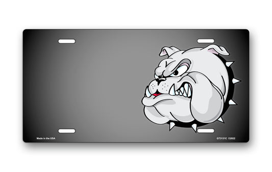 Cartoon Bulldog on Gray License Plate