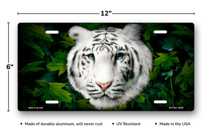 White Tiger on Leaves License Plate