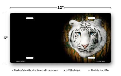 White Tiger on Black Offset License Plate