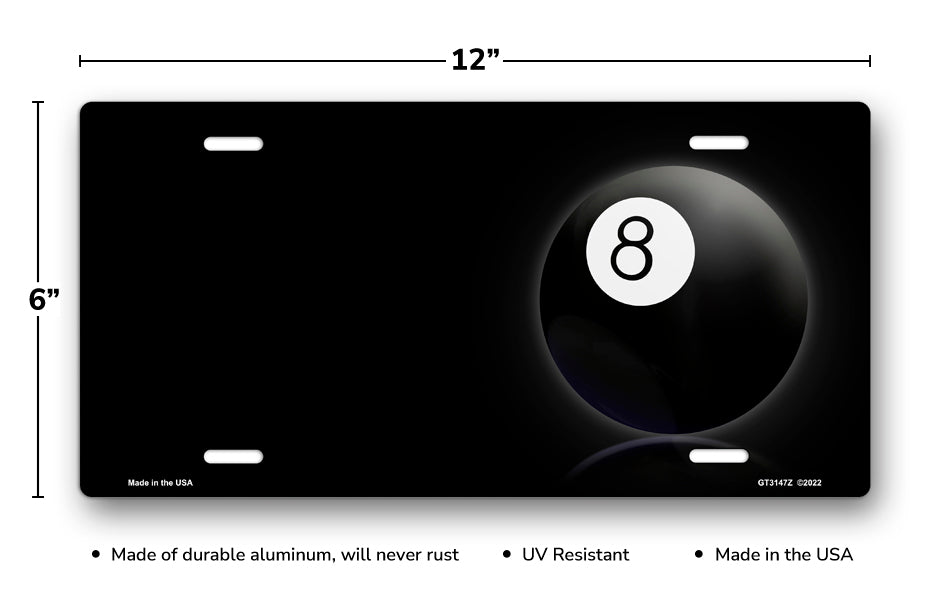 8 Ball on Black Offset License Plate