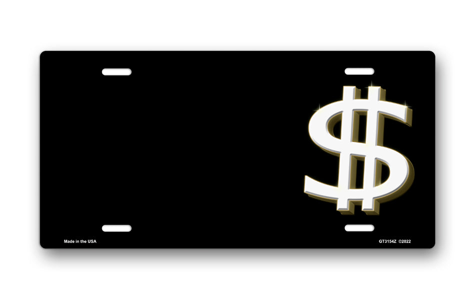 $ on Black Offset License Plate