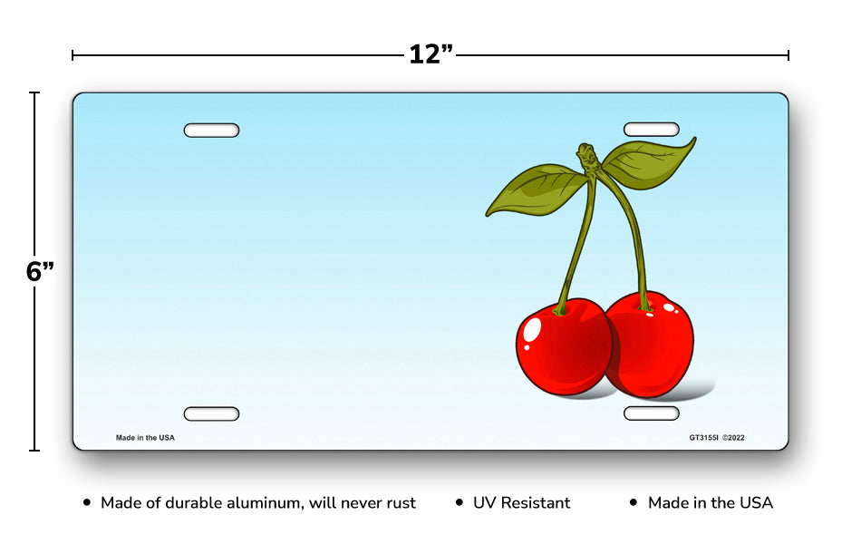 Cherries on Light Blue Offset License Plate