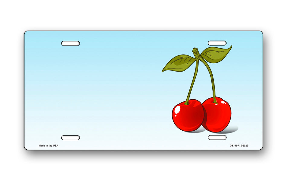 Cherries on Light Blue Offset License Plate