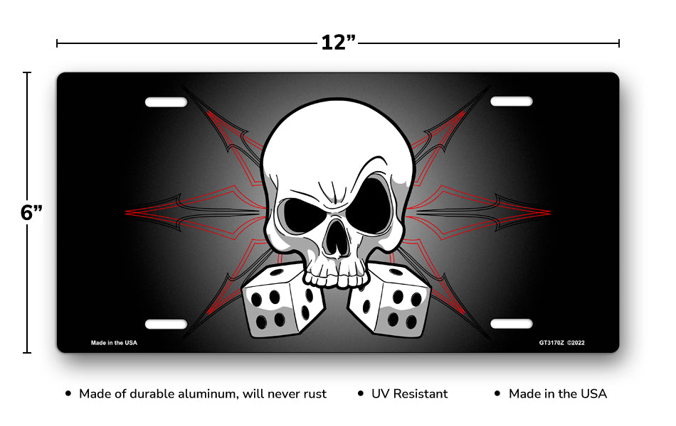 Skull and Dice on Black License Plate