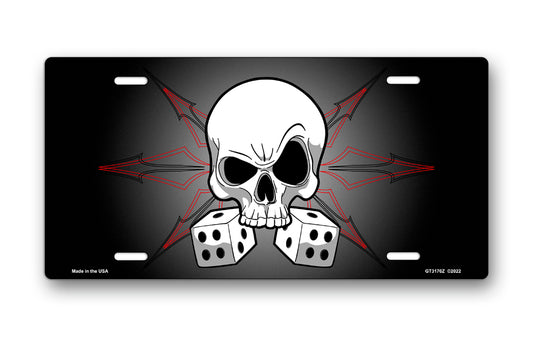 Skull and Dice on Black License Plate