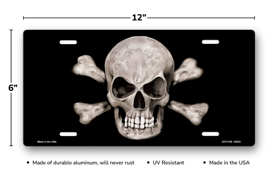 Skull and Crossbones on Black License Plate