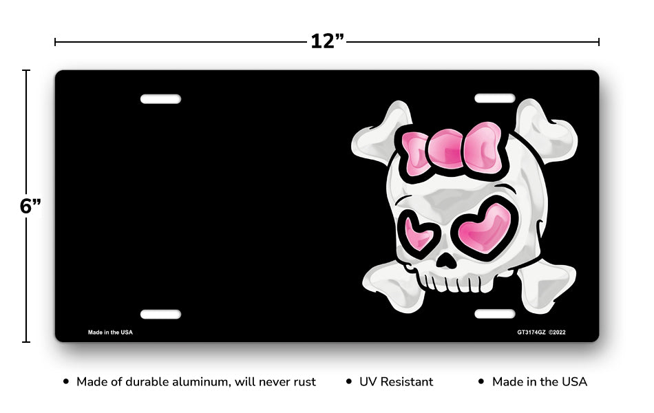 Cutie Skull on Black Offset License Plate