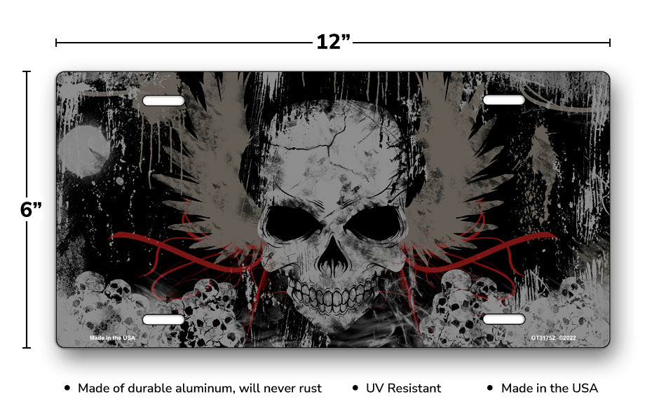 Skull with Wings on Black License Plate