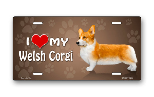 I Love My Welsh Corgi on Paw Prints License Plate