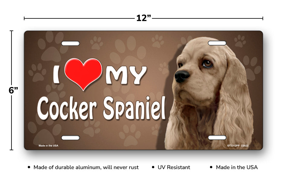 I Love My Cocker Spaniel on Paw Prints License Plate