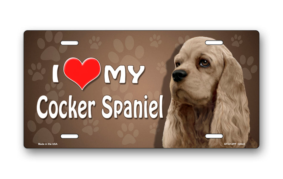 I Love My Cocker Spaniel on Paw Prints License Plate