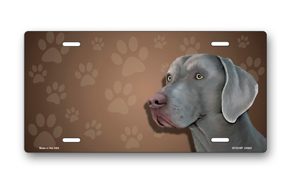 Weimaraner on Paw Prints License Plate