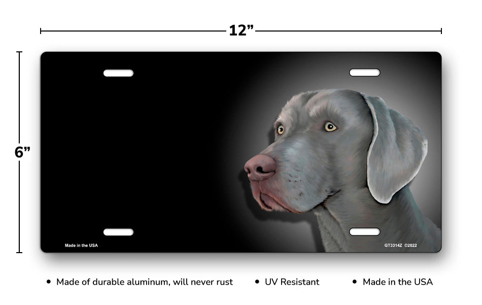 Weimaraner on Black Offset License Plate