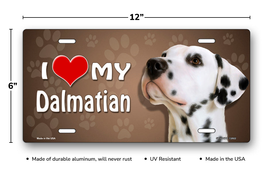 I Love My Dalmatian on Paw Prints License Plate