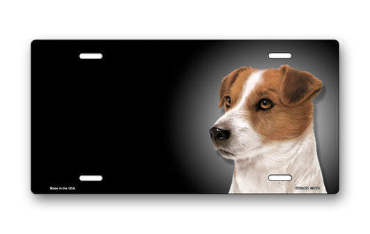 Jack Russell Terrier on Black Offset License Plate