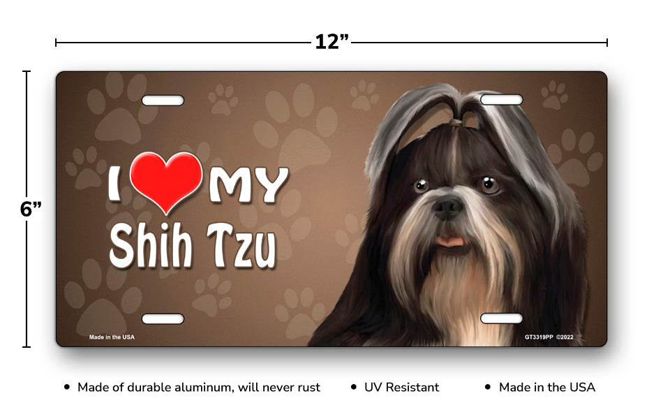 I Love My Shih Tzu on Paw Prints License Plate