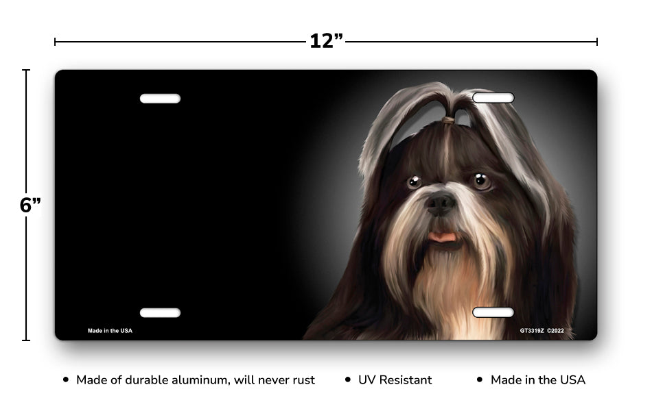 Shih Tzu on Black Offset License Plate