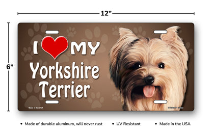 I Love My Yorkshire Terrier on Paw Prints License Plate