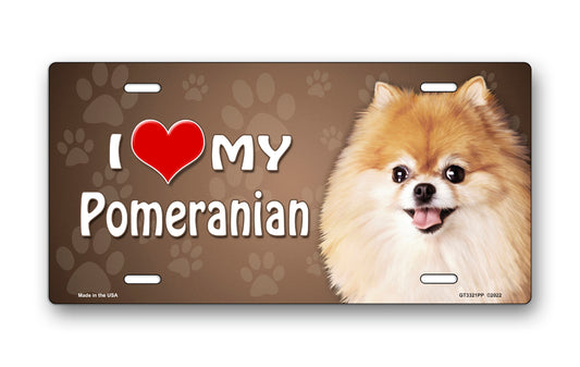 I Love My Pomeranian on Paw Prints License Plate