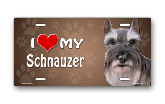 I Love My Schnauzer on Paw Prints License Plate