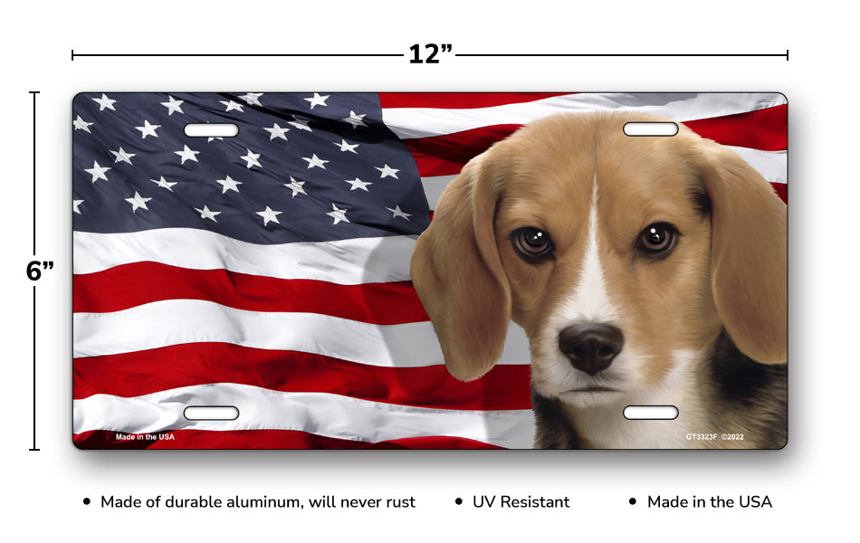 Beagle on American Flag License Plate