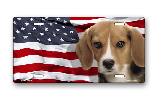 Beagle on American Flag License Plate