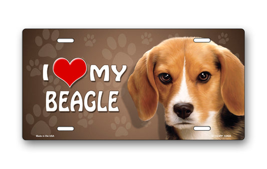 I Love My Beagle on Paw Prints License Plate