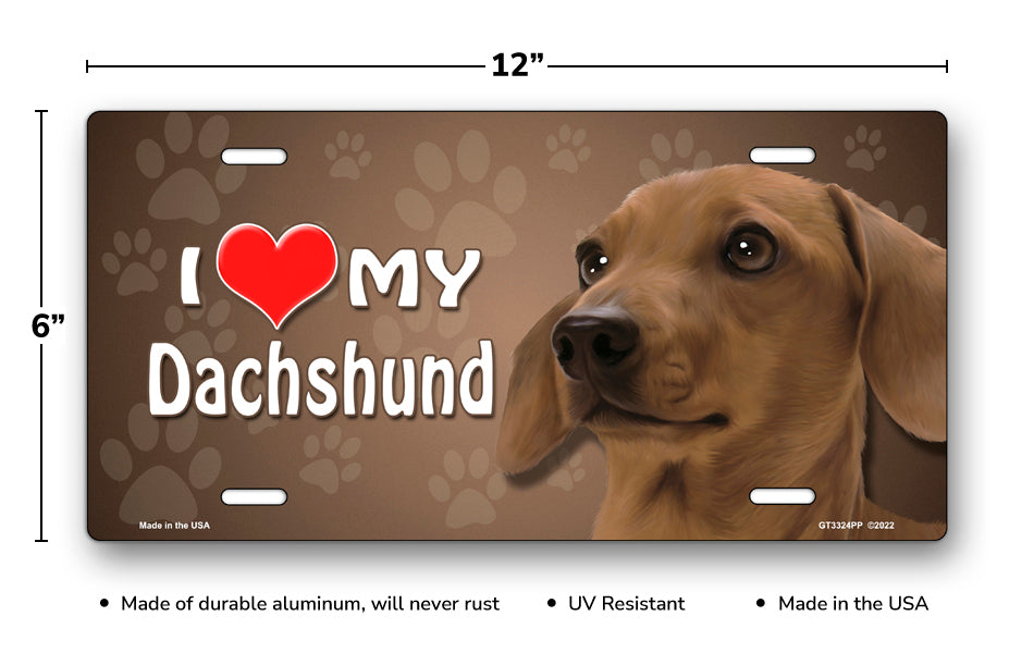 I Love My Dachschund (Brown) on Paw Prints License Plate