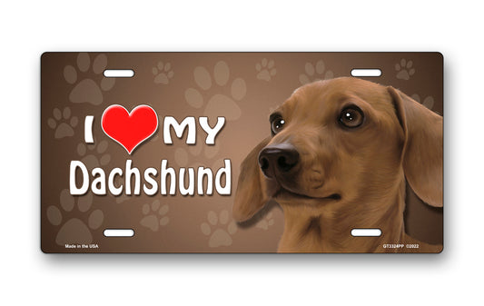 I Love My Dachschund (Brown) on Paw Prints License Plate