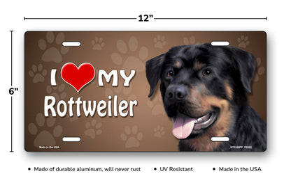 I Love My Rottweiler on Paw Prints License Plate