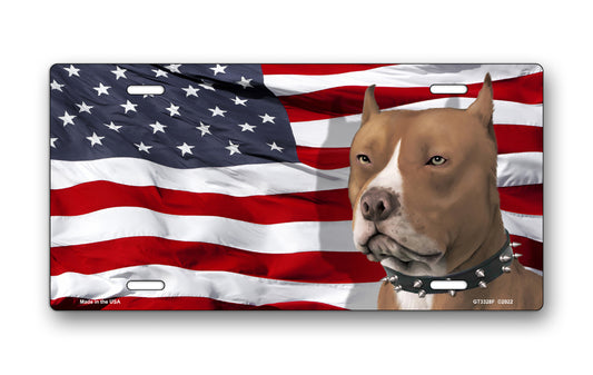 Pitbull on American Flag License Plate