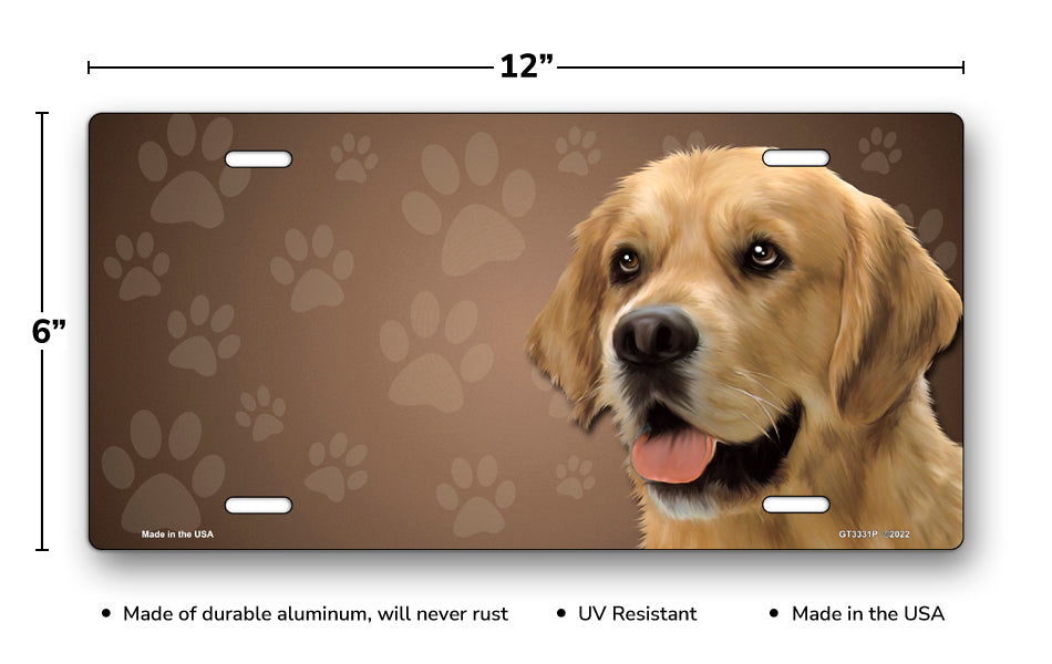 Golden Retriever on Paw Prints License Plate