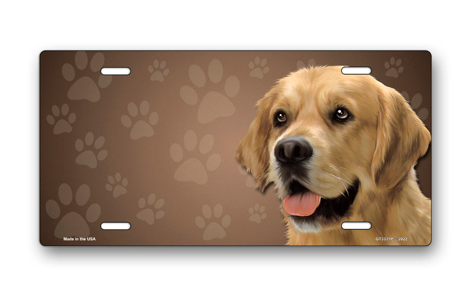 Golden Retriever on Paw Prints License Plate