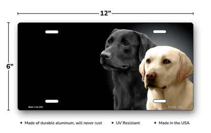 Labradors on Black Offset License Plate