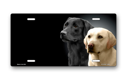 Labradors on Black Offset License Plate